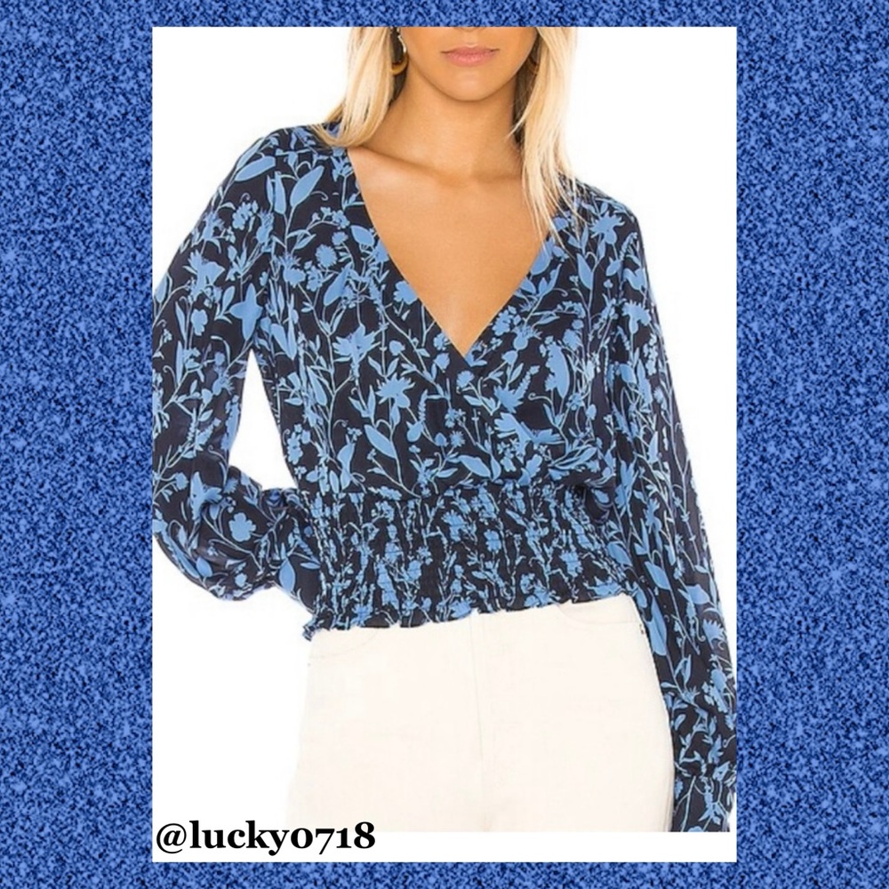 Parker EUC Blue on Navy Kata Long Sleeve Silk Blouse Sz S